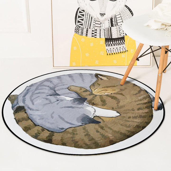 Stornfield | Simple Grey and White Cat Animal Pattern Children's Rug, Polyester, Stain-Resistant, Kids' Bedroom Mat
