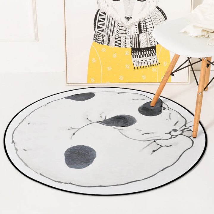 Stornfield | Simple Grey and White Cat Animal Pattern Children's Rug, Polyester, Stain-Resistant, Kids' Bedroom Mat