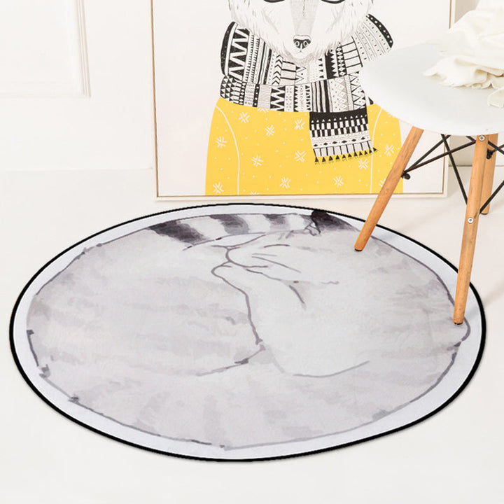 Stornfield | Simple Grey and White Cat Animal Pattern Children's Rug, Polyester, Stain-Resistant, Kids' Bedroom Mat