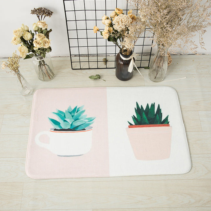 Stornfield | Green and Pink Children's Room Rug with Potted Plants and Botanical Leaf Pattern, Pet-Friendly Polyester Mat