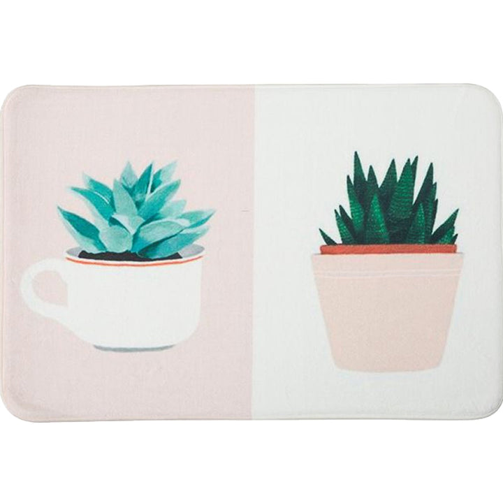 Stornfield | Green and Pink Children's Room Rug with Potted Plants and Botanical Leaf Pattern, Pet-Friendly Polyester Mat