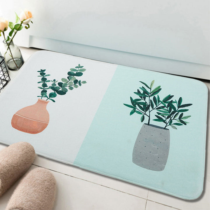 Stornfield | Green and Pink Children's Room Rug with Potted Plants and Botanical Leaf Pattern, Pet-Friendly Polyester Mat