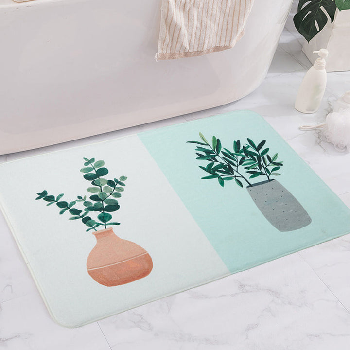 Stornfield | Green and Pink Children's Room Rug with Potted Plants and Botanical Leaf Pattern, Pet-Friendly Polyester Mat