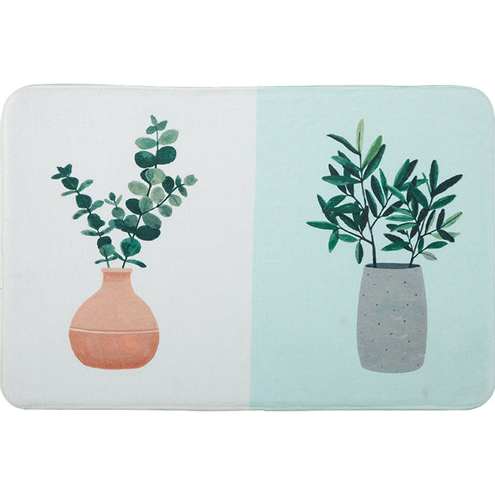 Stornfield | Green and Pink Children's Room Rug with Potted Plants and Botanical Leaf Pattern, Pet-Friendly Polyester Mat