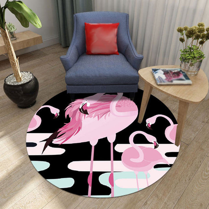 Stornfield | Black and Pink Children's Rug with Animal Print Lion Rabbit Flamingo Polyester Stain-Resistant Rug