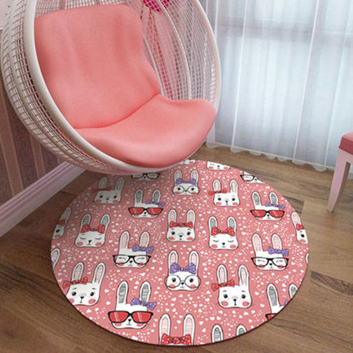 Stornfield | Black and Pink Children's Rug with Animal Print Lion Rabbit Flamingo Polyester Stain-Resistant Rug