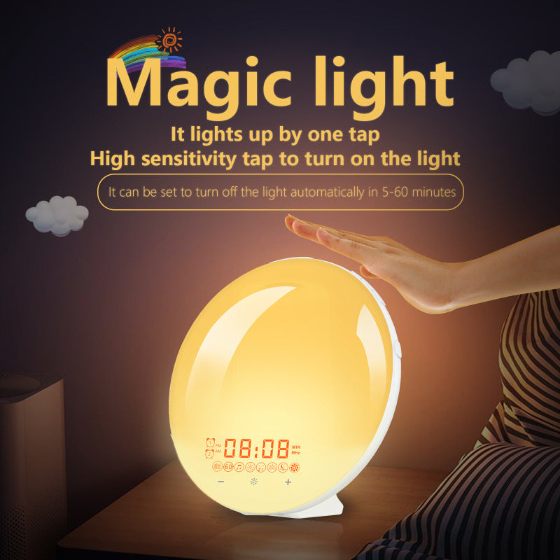LED alarm clock with wood look and sunrise simulation