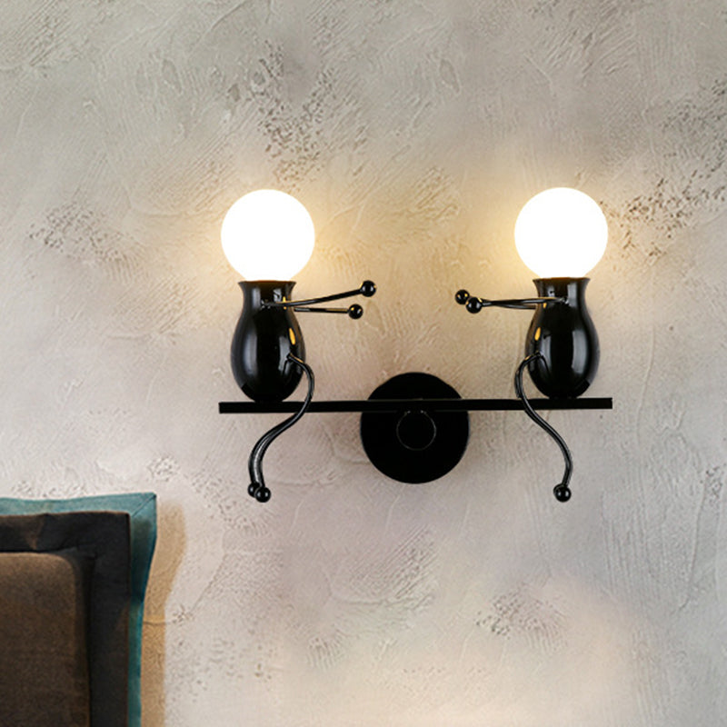 Stornfield | 2-Head Black/White/Red Metal Children's Sconce with Swing Arm