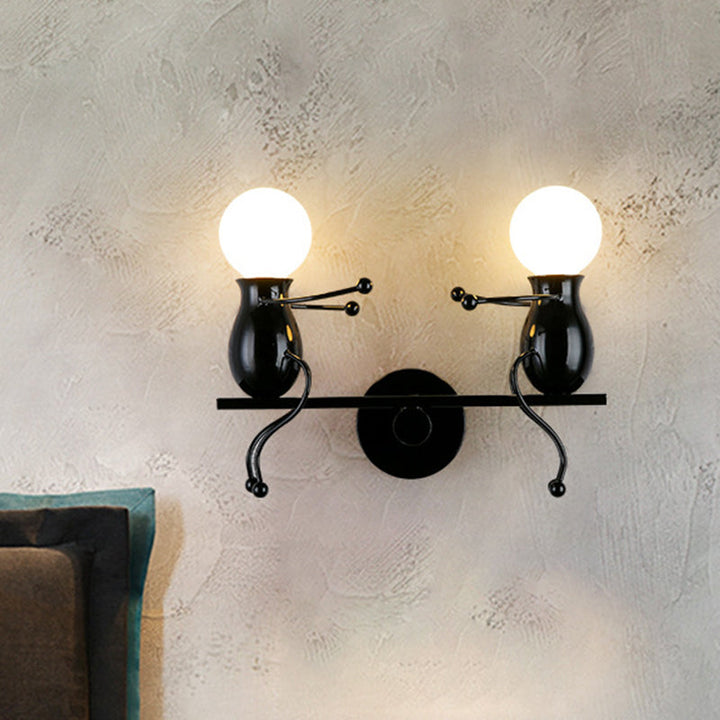 Stornfield | 2-Head Black/White/Red Metal Children's Sconce with Swing Arm