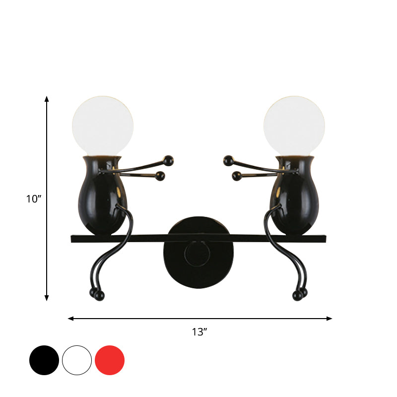 Stornfield | 2-Head Black/White/Red Metal Children's Sconce with Swing Arm