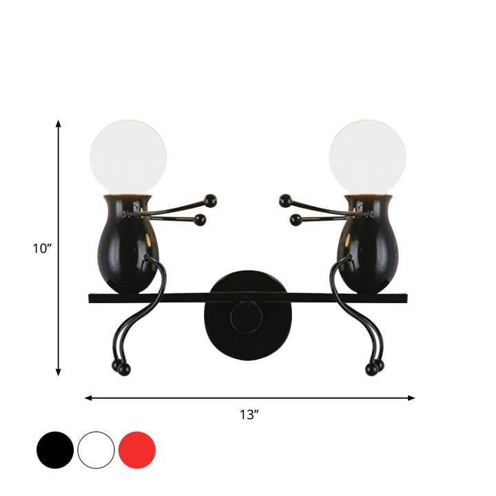 Stornfield | 2-Head Black/White/Red Metal Children's Sconce with Swing Arm