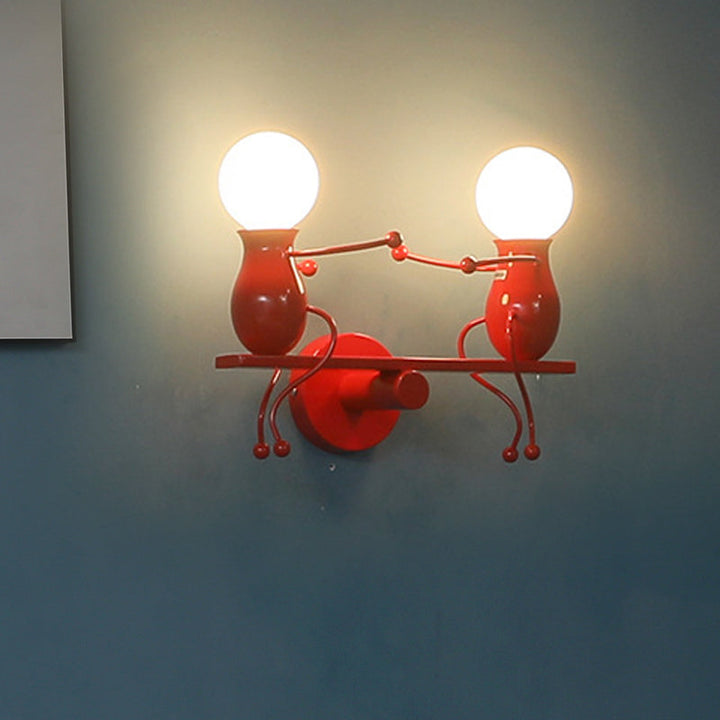 Stornfield | 2-Head Black/White/Red Metal Children's Sconce with Swing Arm