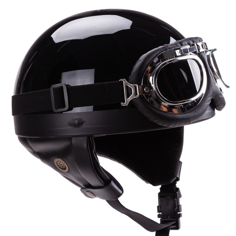 Vintage-Style Open-Face Motorcycle Helmet with Goggles Stornfield