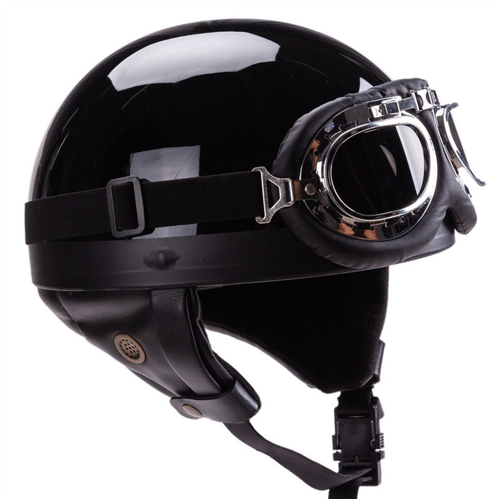 Vintage-Style Open-Face Motorcycle Helmet with Goggles Stornfield