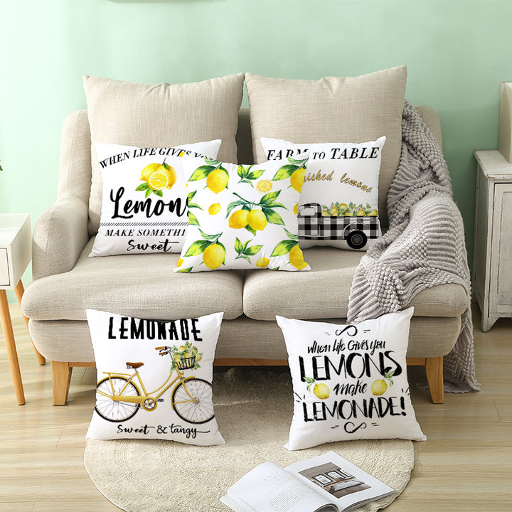 Citrus Illustrated Decorative Throw Pillow Cover with Inspirational Lemon Quote