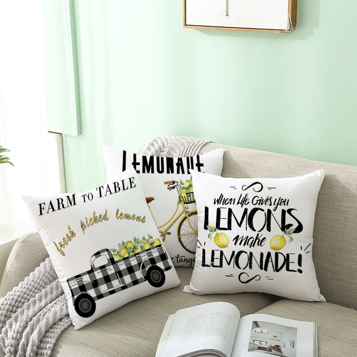 Citrus Illustrated Decorative Throw Pillow Cover with Inspirational Lemon Quote