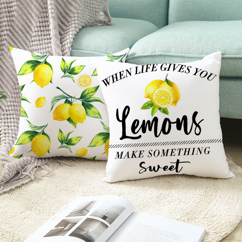 Citrus Illustrated Decorative Throw Pillow Cover with Inspirational Lemon Quote