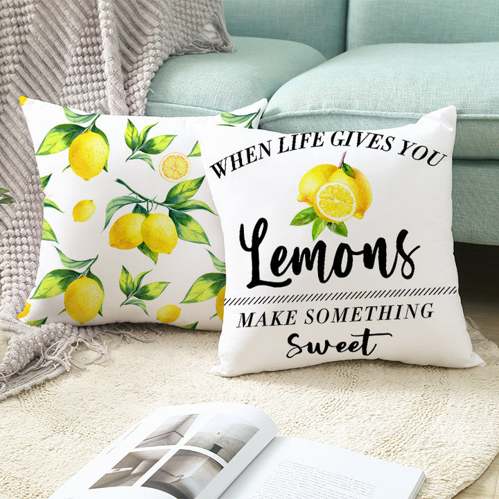 Citrus Illustrated Decorative Throw Pillow Cover with Inspirational Lemon Quote