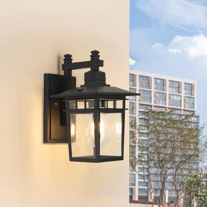 Pavilion Clear Glass Wall Lighting Industrial 1-Bulb Outdoor Wall Mounted Lamp in Black | Stornfield