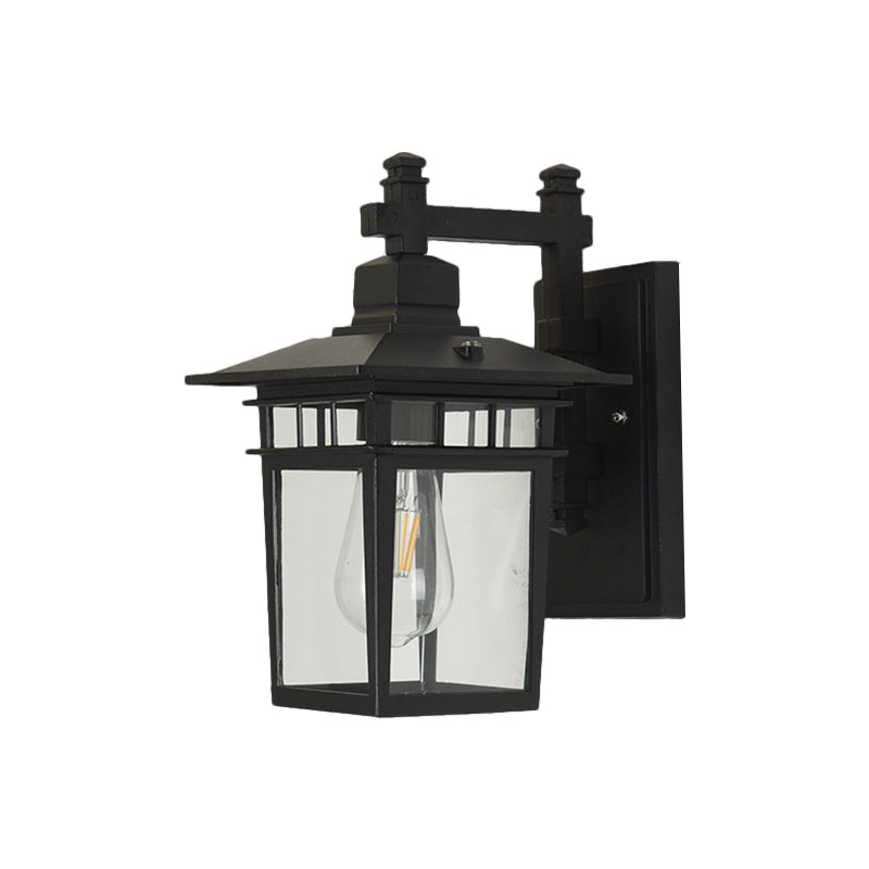 Pavilion Clear Glass Wall Lighting Industrial 1-Bulb Outdoor Wall Mounted Lamp in Black | Stornfield