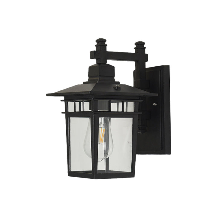 Pavilion Clear Glass Wall Lighting Industrial 1-Bulb Outdoor Wall Mounted Lamp in Black | Stornfield