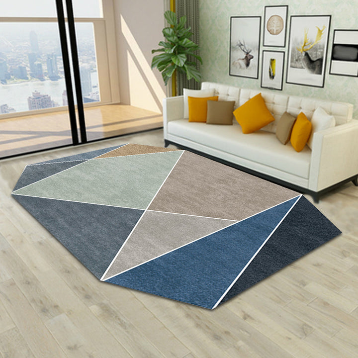 Stornfield | Blue and Brown Irregular Bedroom Rug, Novelty Color Block Design Polyester Carpet, Pet-Friendly.