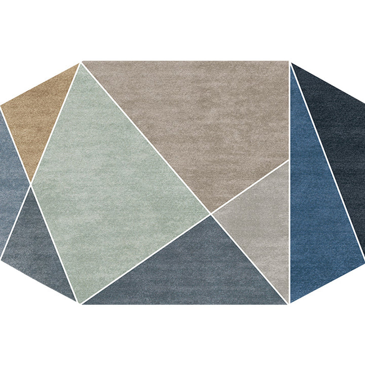 Stornfield | Blue and Brown Irregular Bedroom Rug, Novelty Color Block Design Polyester Carpet, Pet-Friendly.