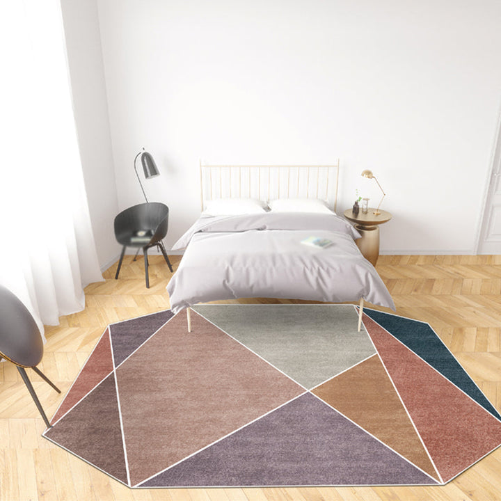 Stornfield | Blue and Brown Irregular Bedroom Rug, Novelty Color Block Design Polyester Carpet, Pet-Friendly.