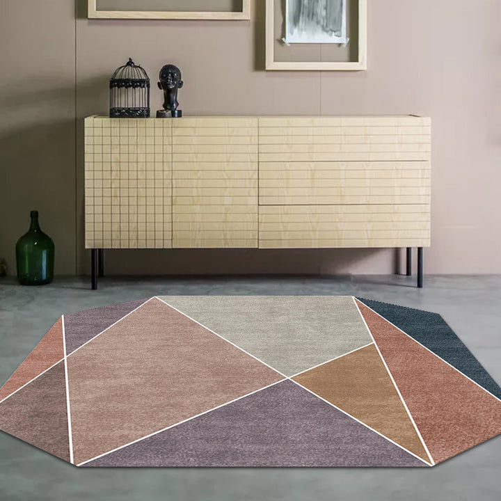 Stornfield | Blue and Brown Irregular Bedroom Rug, Novelty Color Block Design Polyester Carpet, Pet-Friendly.