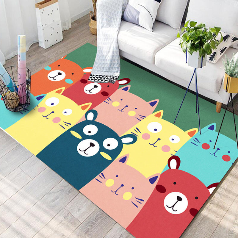 Stornfield | Kids Rug for Nursery in Blue and Pink with Cat Rabbit Dolphin Animal Print in Polyester, Pet-Friendly Area Rug