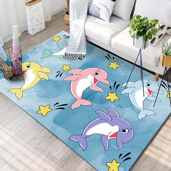 Stornfield | Kids Rug for Nursery in Blue and Pink with Cat Rabbit Dolphin Animal Print in Polyester, Pet-Friendly Area Rug