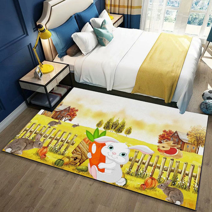 Stornfield | Kids Rug for Nursery in Blue and Pink with Cat Rabbit Dolphin Animal Print in Polyester, Pet-Friendly Area Rug
