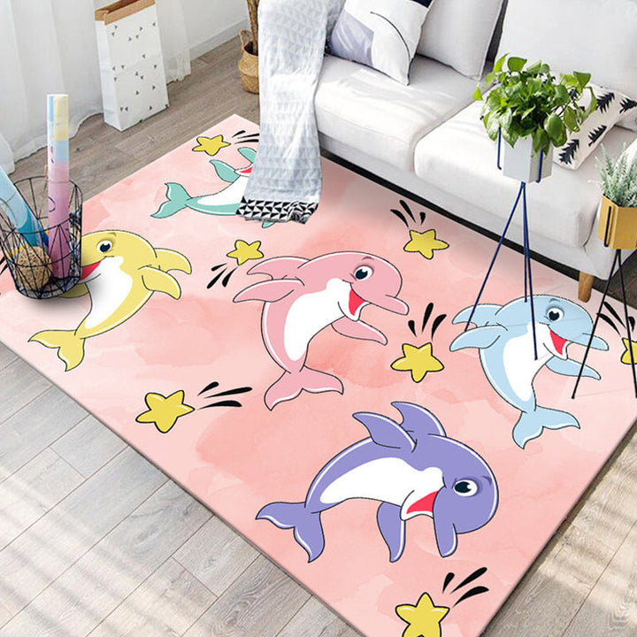 Stornfield | Kids Rug for Nursery in Blue and Pink with Cat Rabbit Dolphin Animal Print in Polyester, Pet-Friendly Area Rug