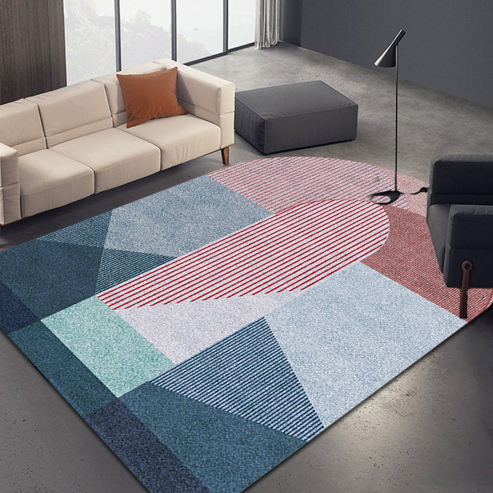 Stornfield | Original Block Stripe Living Room Rug in Pink and Grey Non-Slip Polyester Rug