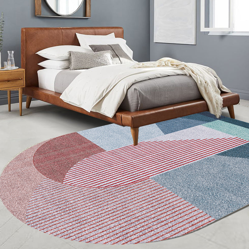 Stornfield | Original Block Stripe Living Room Rug in Pink and Grey Non-Slip Polyester Rug