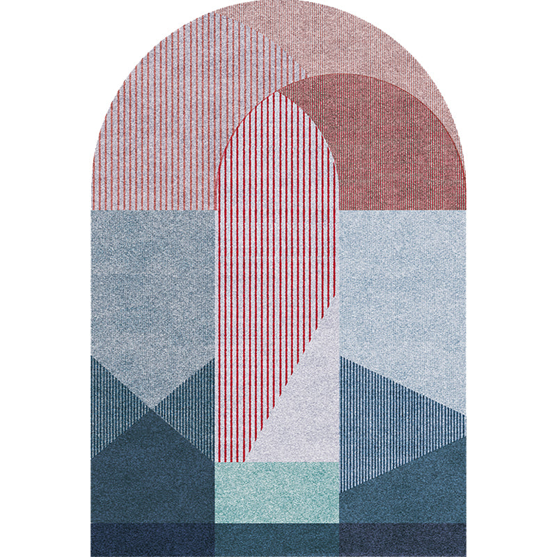 Stornfield | Original Block Stripe Living Room Rug in Pink and Grey Non-Slip Polyester Rug