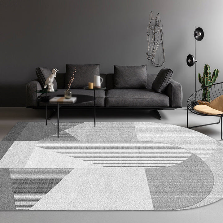 Stornfield | Original Block Stripe Living Room Rug in Pink and Grey Non-Slip Polyester Rug
