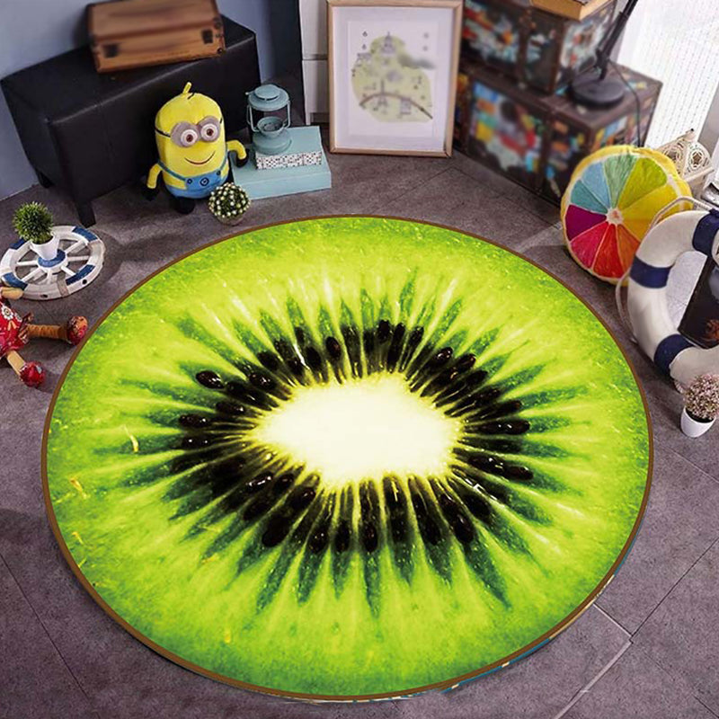 Stornfield | Kids' Bedroom Rug in Green Watermelon and Kiwi Fruit Candy Prints Non-Slip Polyester Rug