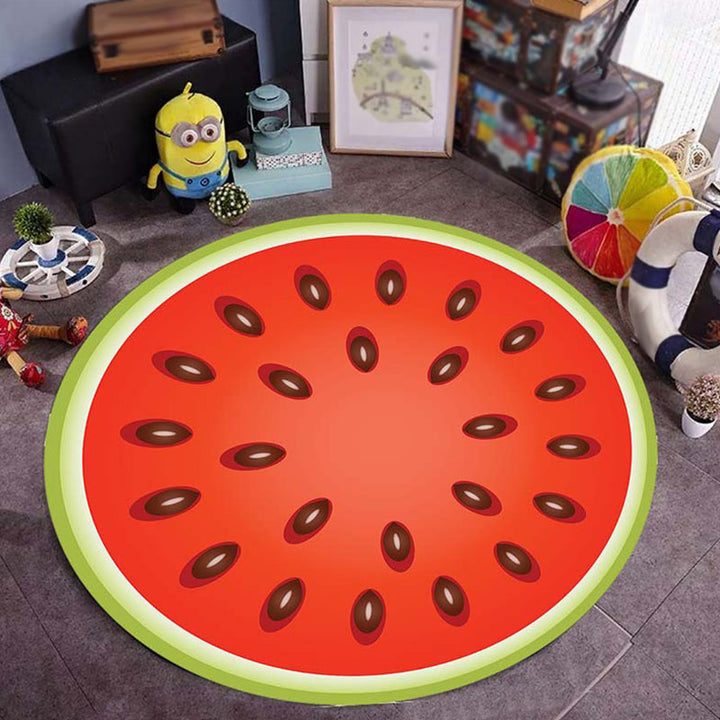 Stornfield | Kids' Bedroom Rug in Green Watermelon and Kiwi Fruit Candy Prints Non-Slip Polyester Rug