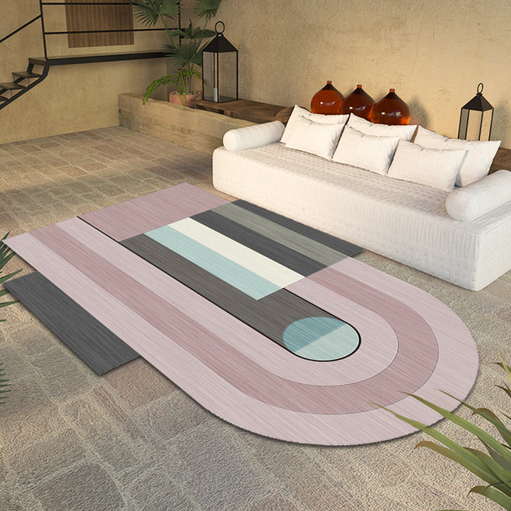 Stornfield | Novelty Irregular Living Room Rug with Pink Colour Block Rectangle Print in Machine Washable Polyester