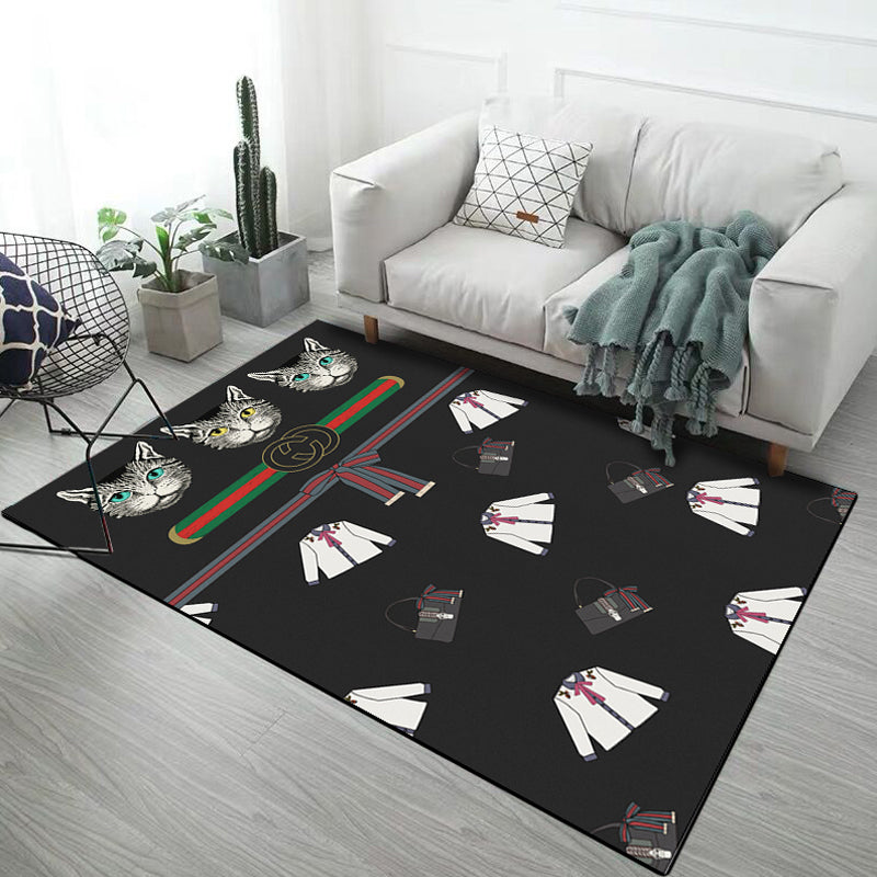Stornfield | Casual kids rug in black and grey with a tiger deer pattern, made of polyester, animal-friendly rug for the nursery