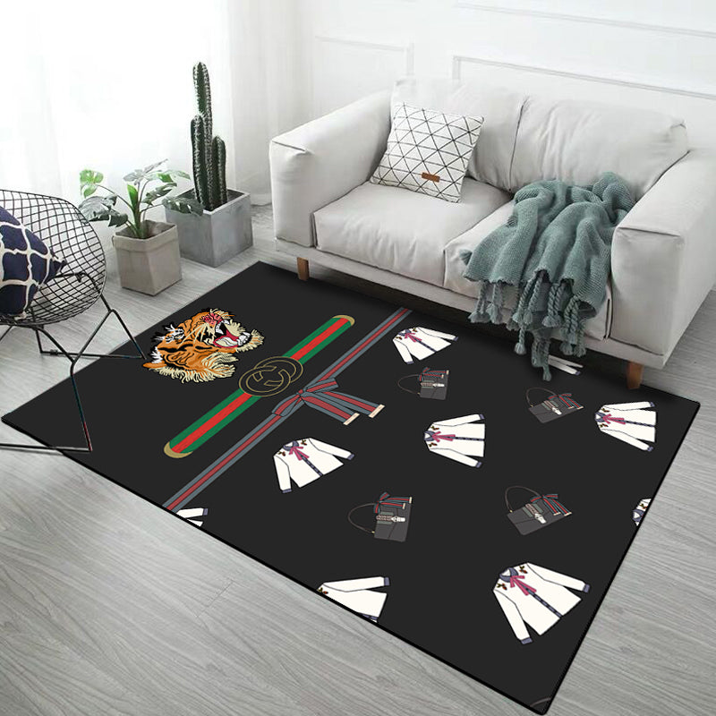 Stornfield | Casual kids rug in black and grey with a tiger deer pattern, made of polyester, animal-friendly rug for the nursery
