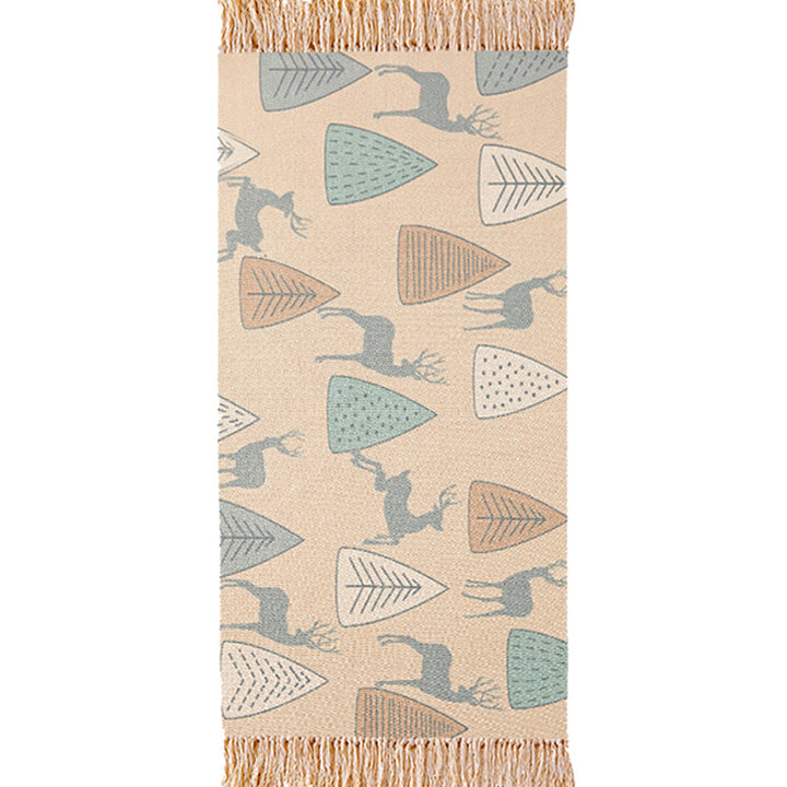 Stornfield | Unique Ivory Kids Rug with Animal Deer Tree Pattern, Washable Cotton and Linen Tassel Rug for Kids Room