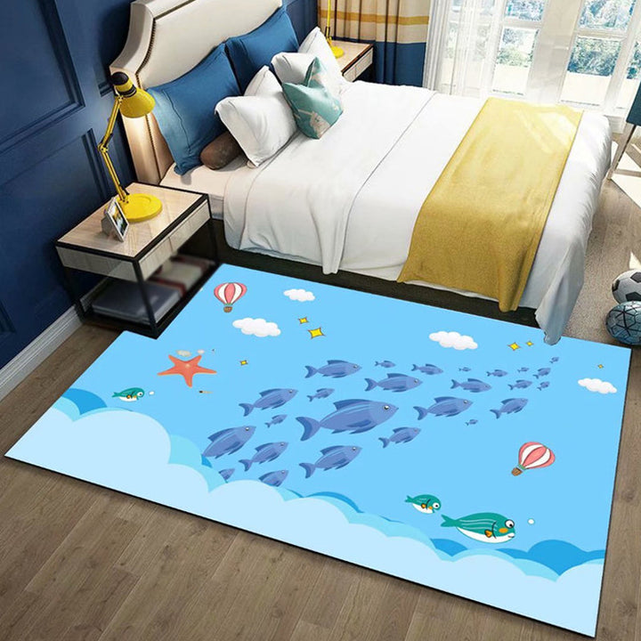 Stornfield | Beautiful Children's Rug in Blue and Pink with Fairy Tale Castle and Balloon Motif Washable Polyester Rug for Kids' Bedroom