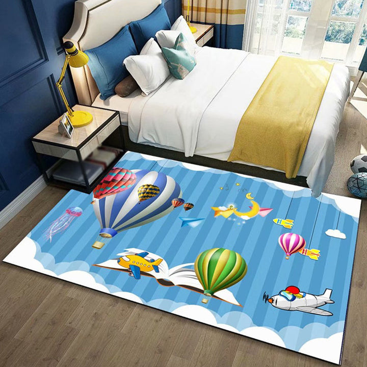 Stornfield | Beautiful Children's Rug in Blue and Pink with Fairy Tale Castle and Balloon Motif Washable Polyester Rug for Kids' Bedroom