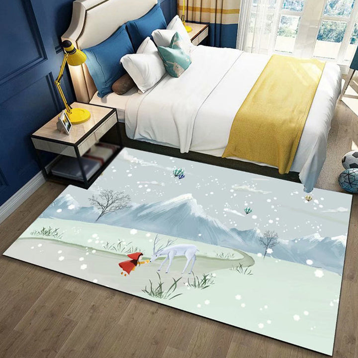 Stornfield | Beautiful Children's Rug in Blue and Pink with Fairy Tale Castle and Balloon Motif Washable Polyester Rug for Kids' Bedroom