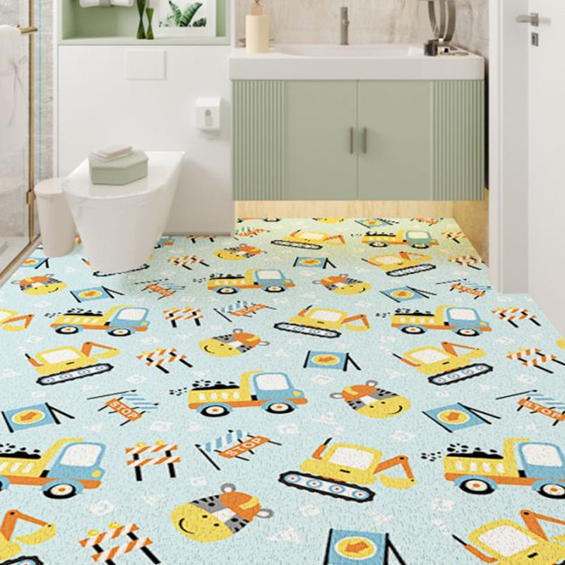 Stornfield | Blue Cars & Roads Kids' Room Rug Excavator Zebra Print Machine Washable PVC Rug