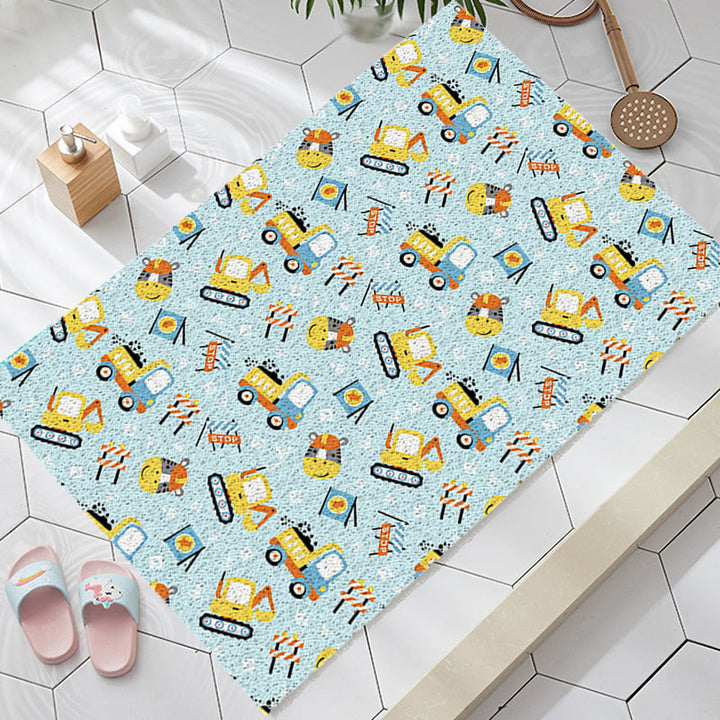 Stornfield | Blue Cars & Roads Kids' Room Rug Excavator Zebra Print Machine Washable PVC Rug