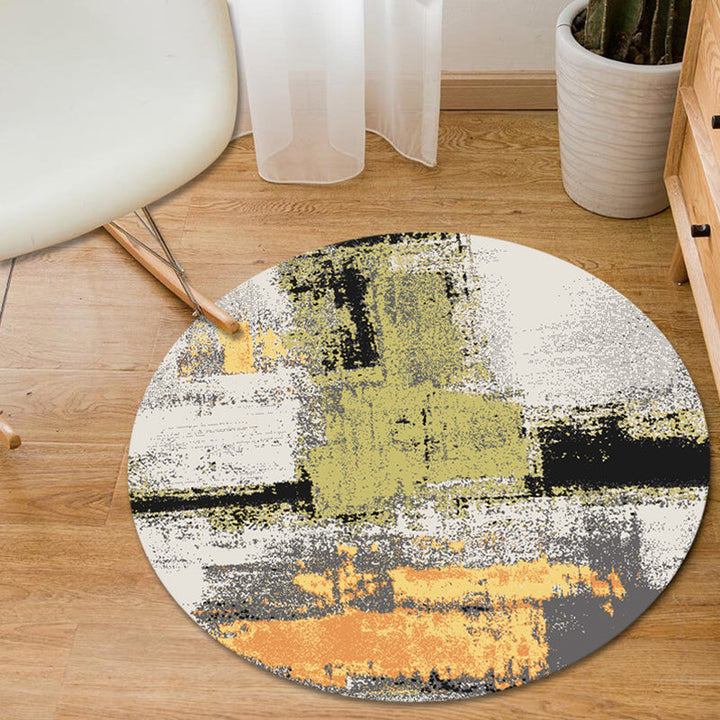 Stornfield | Blue and Yellow Bedroom Rug Modern Abstract Brushstroke Pattern Pet Friendly Polyester Rug