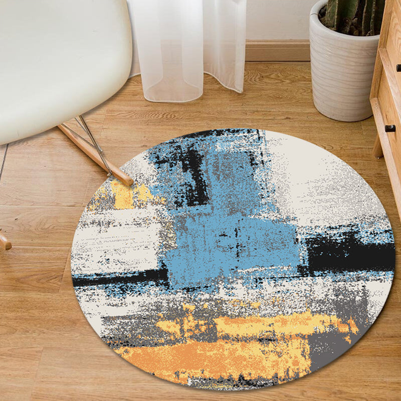 Stornfield | Blue and Yellow Bedroom Rug Modern Abstract Brushstroke Pattern Pet Friendly Polyester Rug